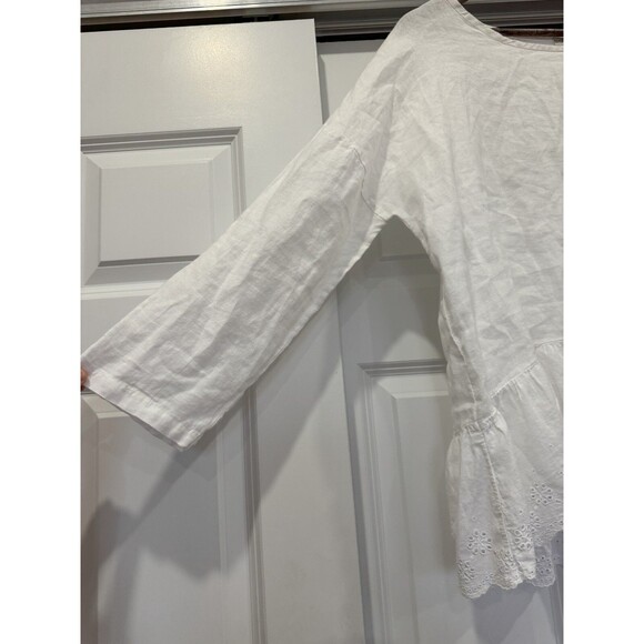NWT Bellambia Womens S White RollTab Linen Lagenlook Oversized Embroidered Italy - Picture 2 of 7